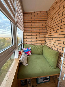 Зеленый матрас и подушки на балкон для зоны отдыха, на заказ любого размера и цвета от фабрики Гливер. Отзыв клиента, высокий рейтинг, 5 звезд. 